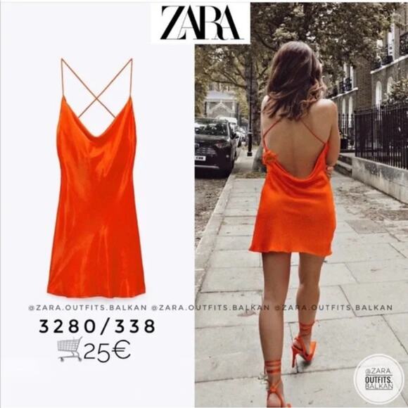 Zara Orange Satin Effect Mini Slip Dress Small - Picture 1 of 5